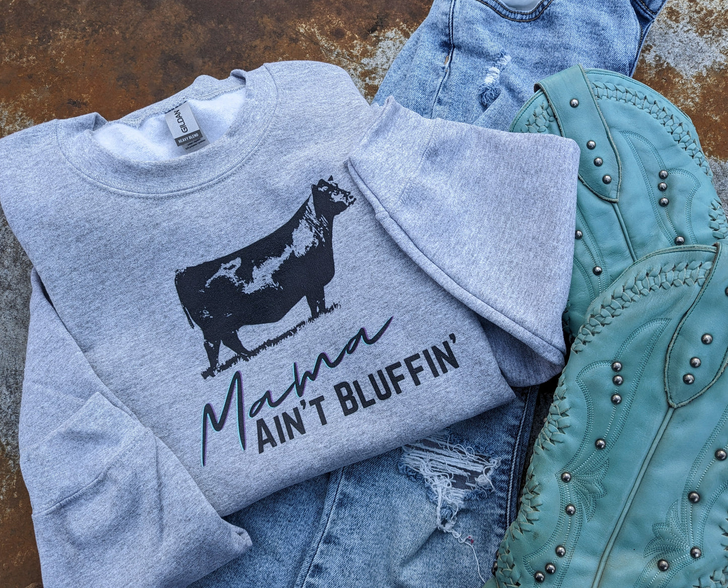 WOMENS CREW- MAMA AINT BLUFFIN'